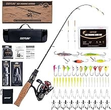 Goture Ice Fishing Rod and Reel Combo with Carry Bag, 24''Medium Spinning Ice Fishing Pole, 58Pcs Jigs & Lures with Storage Box, Line,Fish Gripper, Pliers and Tools for Trout Bass Walleye