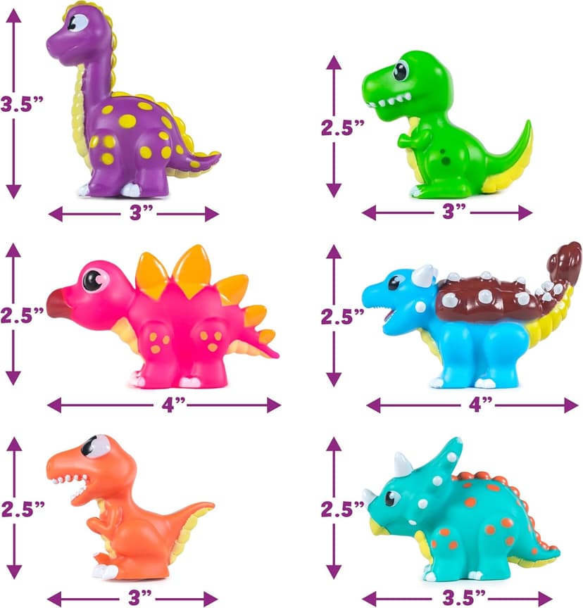 Tub Works® Dinos™ Dinosaur Light Up Bath Toys, 6 Pack | Water-Activated Light Up Toys Flash & Change Color | Easy-Grip Baby & Toddler Bath Toys | Sensory Bath Lights Watertight Bathtub Toys