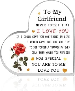 To My Girlfriend I Love You Floral Rose Sign Valentines Christmas Birthday Anniversary Present Bedroom Office Decor for Her Heart Shaped Acrylic Desk Plaque Romantic Gifts for Girlfriend Women