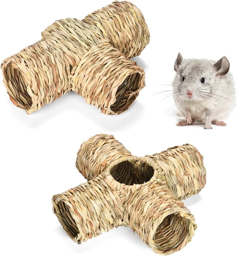 Rabbit Grass House Woven Pet Bed 4-Way Tube Tunnel Nest Chew Toys for Hamster Hedgehog Junior Hamster Grass House Rabbit Grass Tunnel Edible Hand Made Natural Grass Hideaway