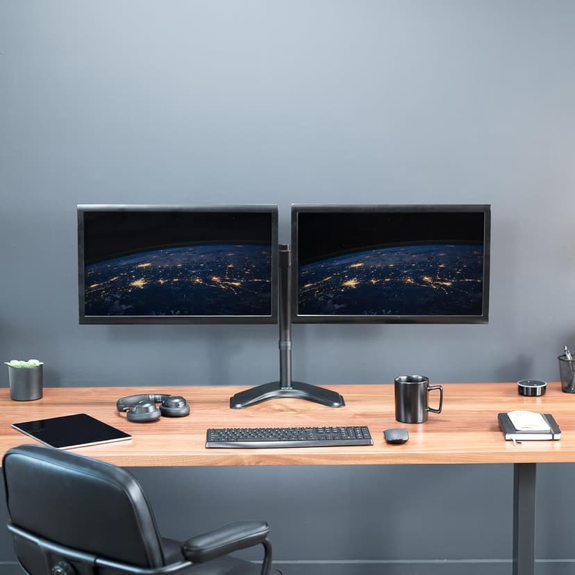 VIVO STAND-V002F Dual LED LCD Monitor Free-Standing Desk Stand for 2 Screens up to 27 Inch Heavy-Duty Fully Adjustable Arms with Max VESA 100x100mm