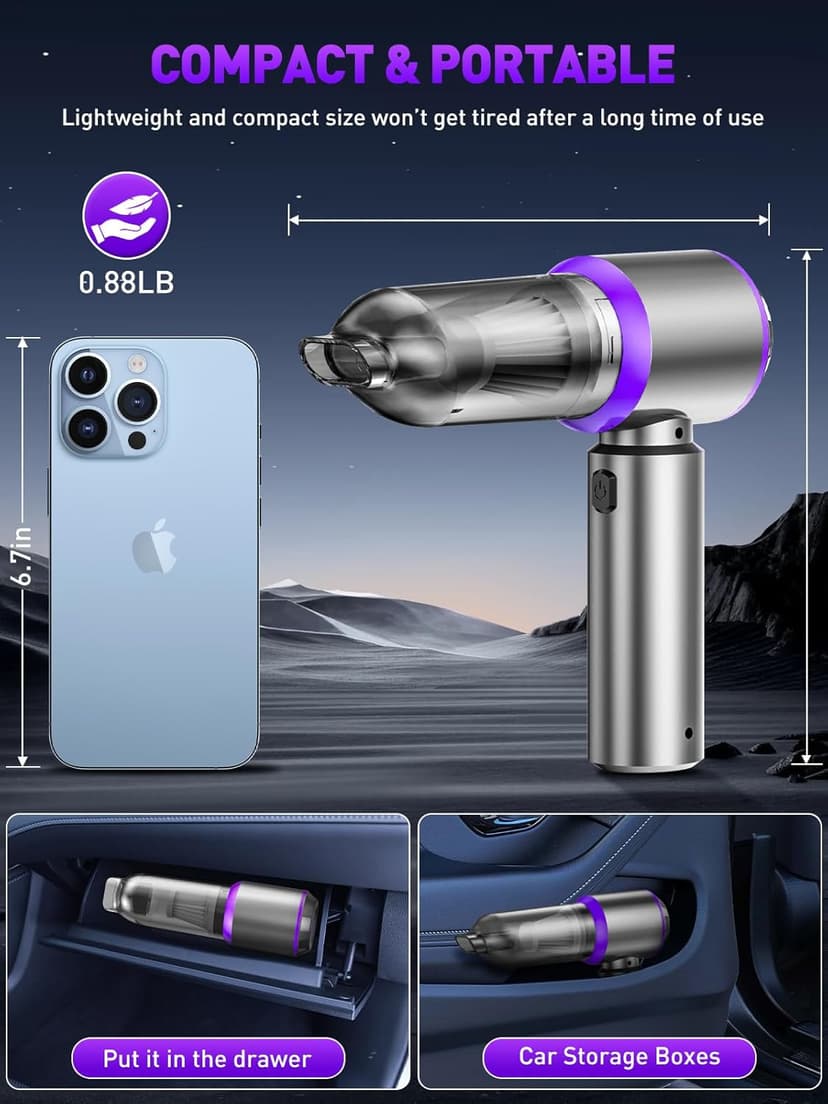Vacuum/Air Duster 80,000RPM Super Power Mini Car Vacuum Cleaner 4-in-1 air Blower Gun Air Duster & Air Blower & Pump Hand Electric air Duster Handheld dust Blower Blower Cordless (Purple)