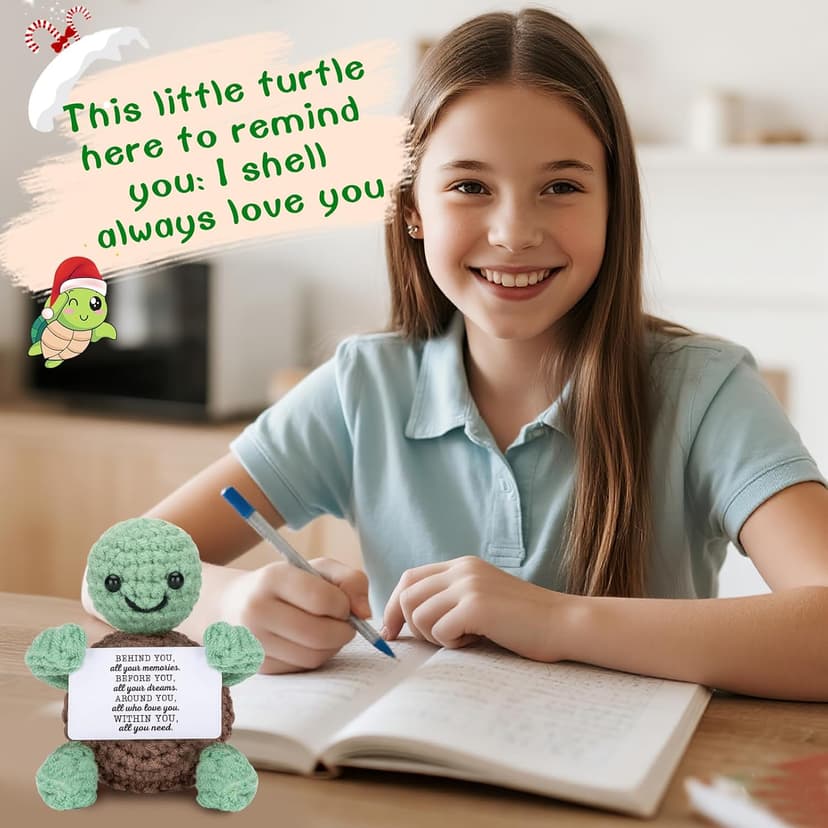 Mini Funny Turtle Graduation Gifts for Her Him College High Middle Elementary School Preschool Kindergarten Christmas Graduation Gifts, 2025 Graduates Handmade Emotional Positive Crochet Turtle