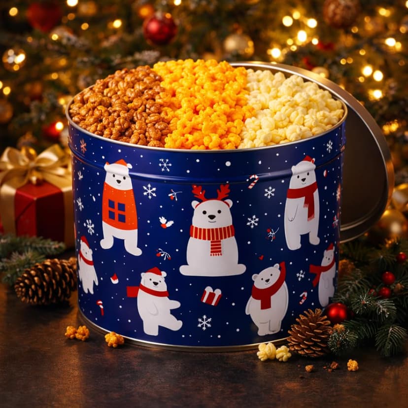 2 Gallon, 3 Flavors Uncle Myron's Christmas Popcorn Tin, 3 Flavors, Holiday Food Gift Basket B0FMZDY4VP