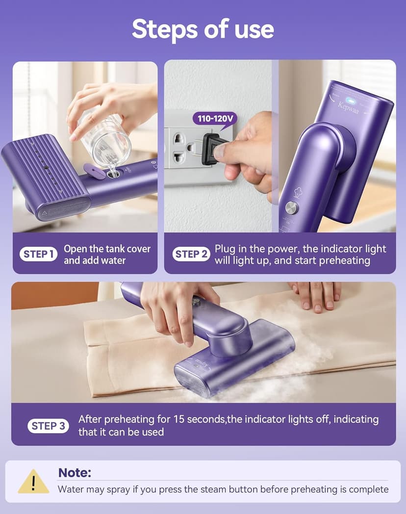 Portable Travel Steamer for clothes - 1200W Clothes Steamer Handheld Remover Fabric Clothing Wrinkles, 15s Fast Heat-up Garment Steamer, 120V Countries Steam iron for Home, Travel