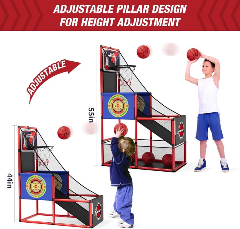 HYES Basketball Arcade Game Indoor Outdoor, Kids Basketball Hoop with 4 Balls & Pump, Single Shot Basketball Game at Home, Carnival Games Sport Toys for Boys Girls Teens