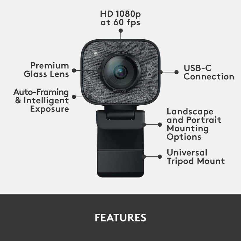 Logitech StreamCam Premium Webcam for Streaming and Content Creation, Full HD 1080p 60 fps, Works with Microsoft Teams, Google Meet, Zoom, Nintendo Switch 2’s new GameChat mode, for PC/Mac – Graphite