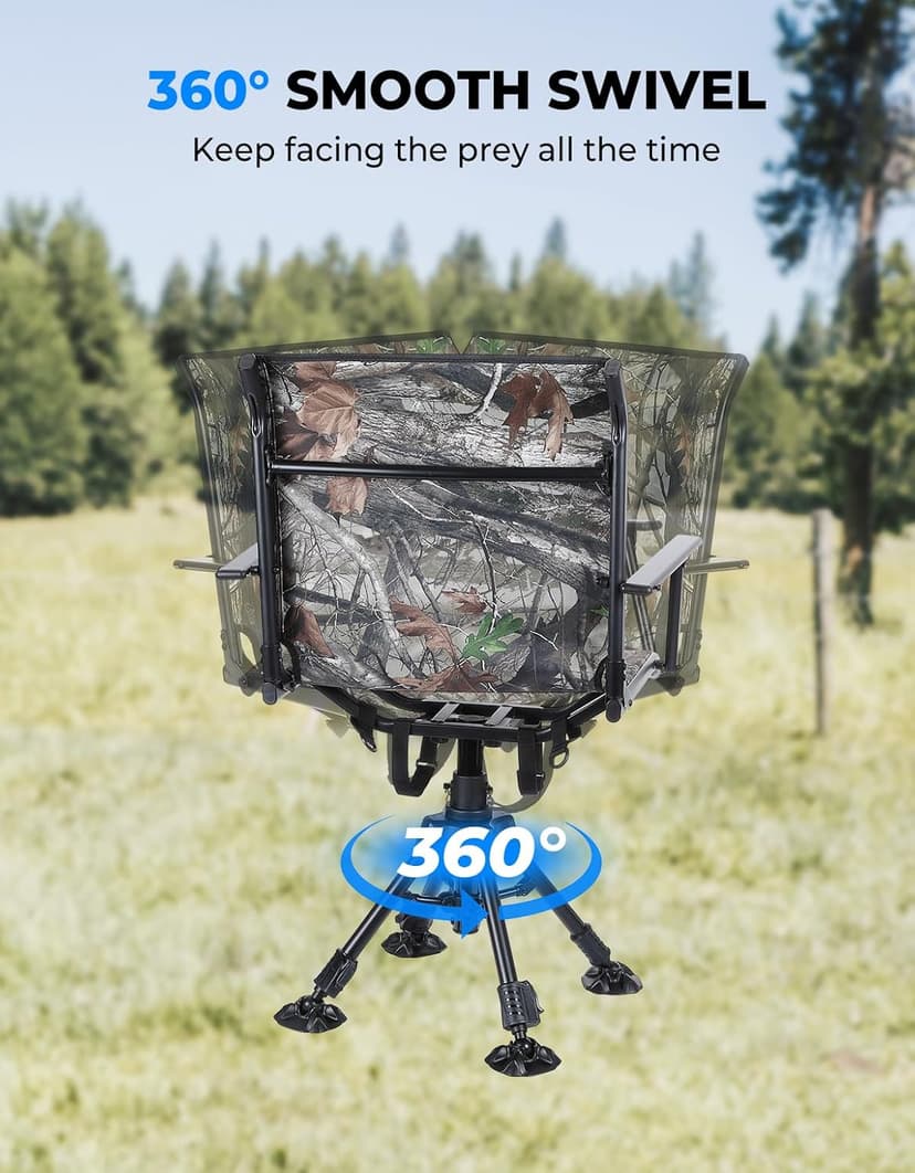KEMIMOTO Hunting Blind Chair 360 Degree Silent Swivel, 300 Lbs Height Adjustable Quick Folding Portable Comfortable Hunting Deer Fishing Ground Chair
