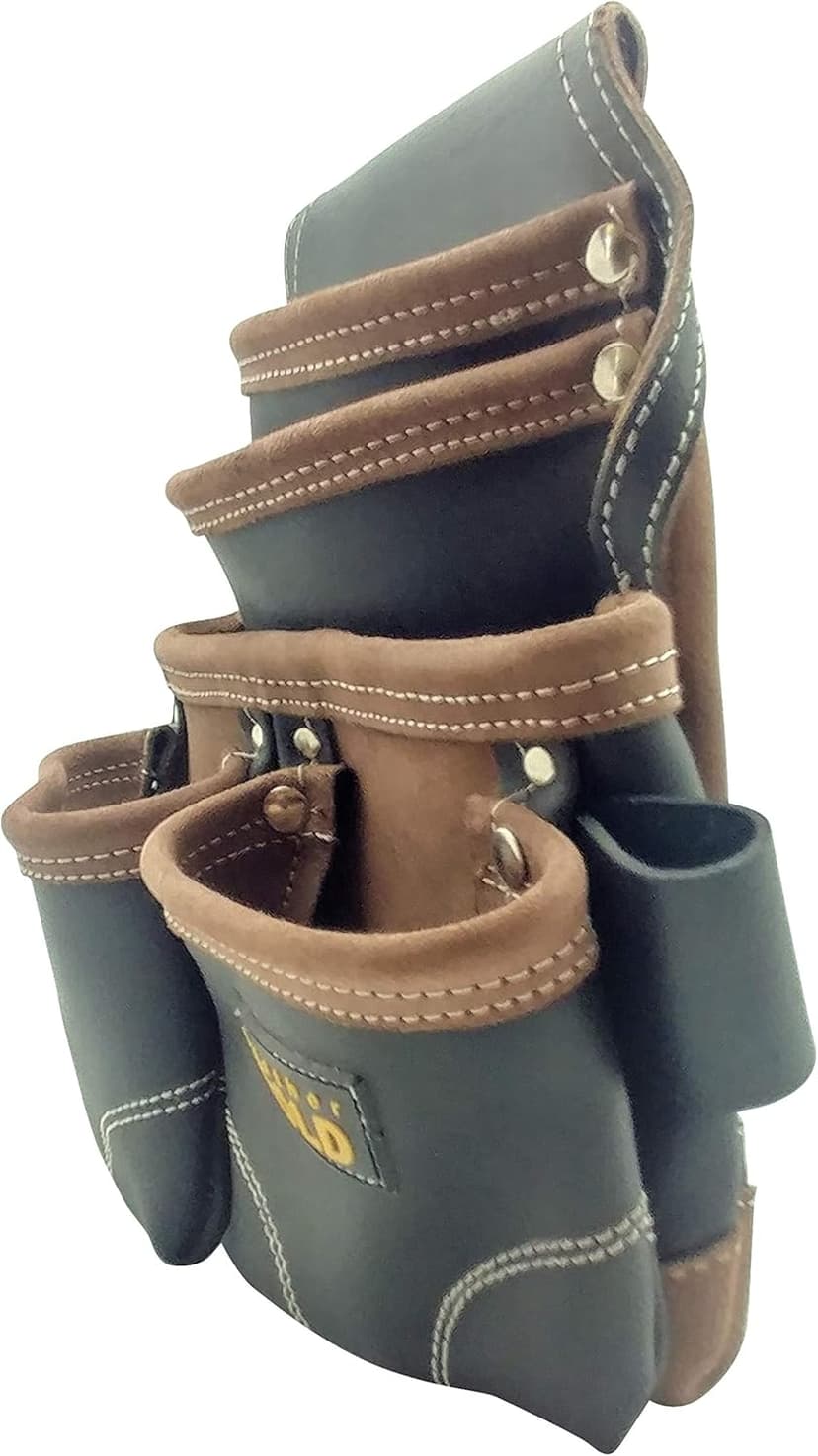 LEATHER GOLD Nail Pouch | Leather Tool Pouch 3150DP, 5 Pockets, Black, Oil-Tanned Leather, Heavy Duty Carpenter Tool Belt with Reinforced Seams and 2 Snap Loops