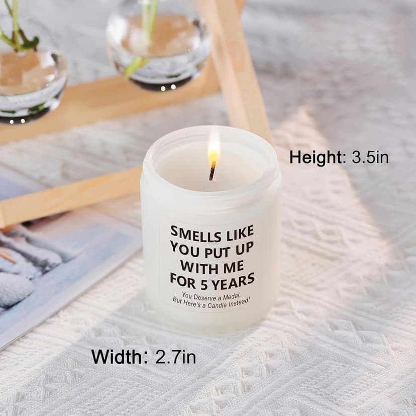 Funny 5th Wedding Gift for Women Men Anniversary, 5 Year Anniversary Wood Themed Gifts for Her Him Wife Husband Girlfriend Boyfriend Presents for Couple Candle