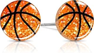 Basketball Earrings for Women Sparkly Basketball Earrings Round Stud Earrings Sport Lover Holiday Party Jewelry for Women