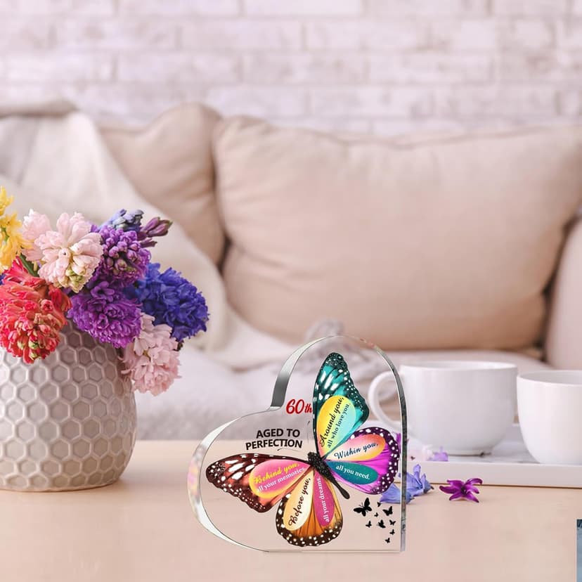 60th Birthday Gifts for Women Men, Acrylic Heart Cake Topper Birthday Decorations Presents, 60 Year Old Bday Gifts for Mom, Aunt, Grandma, Sister, Best Friends, Wife, Her