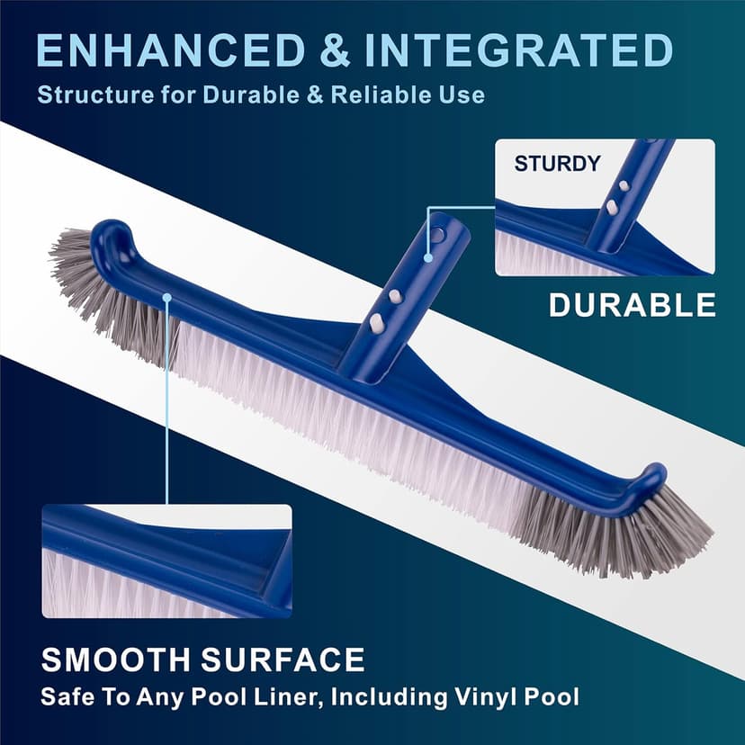 POOLAZA Pool Brush, 17.5'' Pool Brush Head for Inground Pools & Above-Ground Pools, Durable Pool Scrub Brush Fit Standard Pool Pole, Enhanced Pool Brushes for Cleaning Pool Walls with Curved Ends