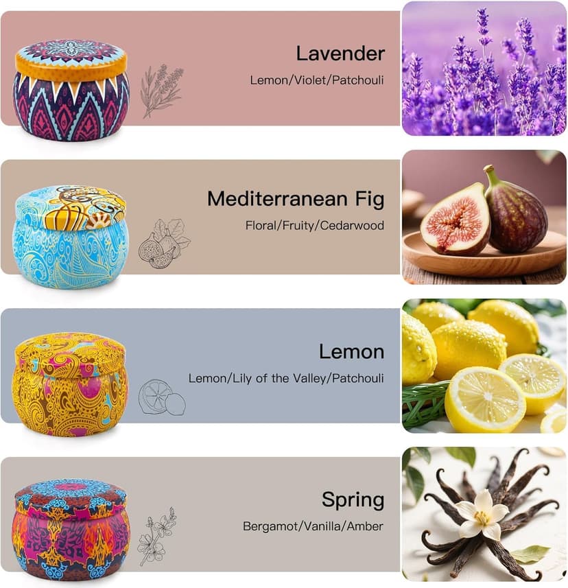 Scented Candles Gift Set, 8% Essential Oil, 4 Pack Aromatherapy Candle, Stress Relief Gifts for Women,120H Burning, Candles for Home Scented, Ideal for Birthday, Christmas, Thanksgiving, Mother's Day