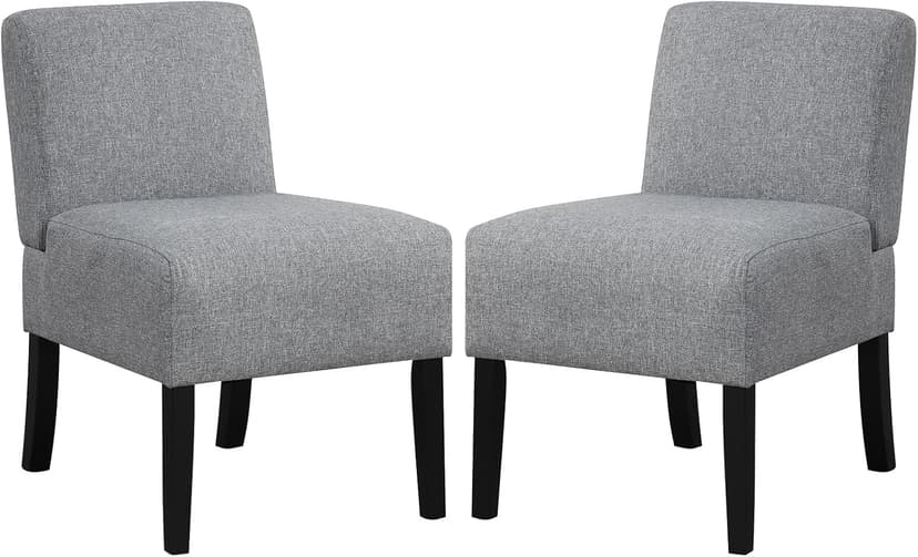 Giantex Armless Accent Chair Set of 2, Upholstered Living Room Chair with Rubber Wood Legs, Modern Slipper Side Chair, Reading Chair for Living Room, Bedroom, Waiting Room, Office, Small Spaces, Grey