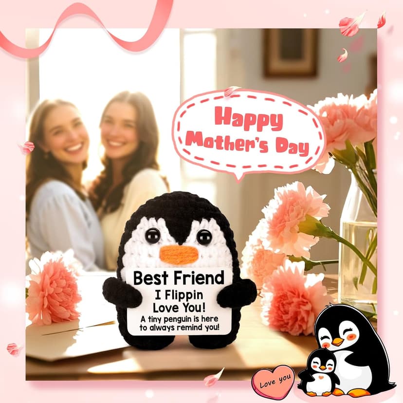 Best Friend Friendship Gifts for Women Birthday Christmas, Handmade Crochet Penguin Present for Best Friend, Funny for Birthday Christmas, Women Girl Friend Gifts Emotional