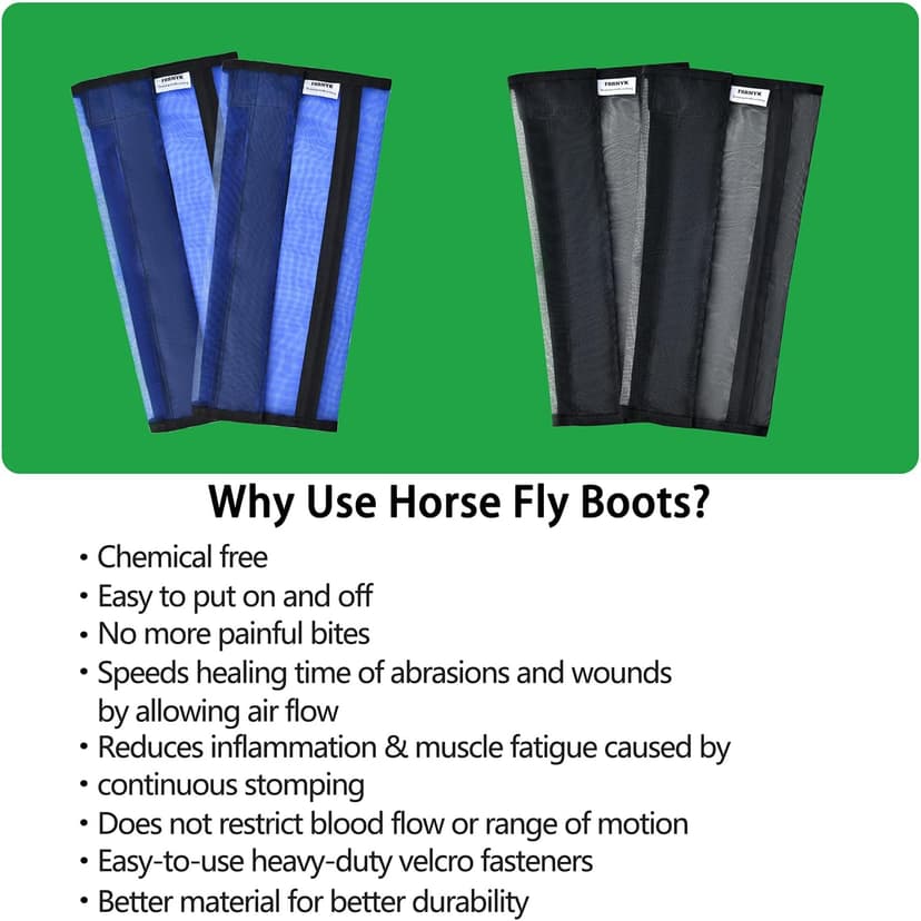 Fornyk Mesh Horse Fly Boots Set of 4, Non-Slip Horse Leggings, Loose Fitting Fly Boots for Horses, Breathable Adjustable Leg Wraps, Reduce Stomping & Stay Up, Not Sag, No Rub