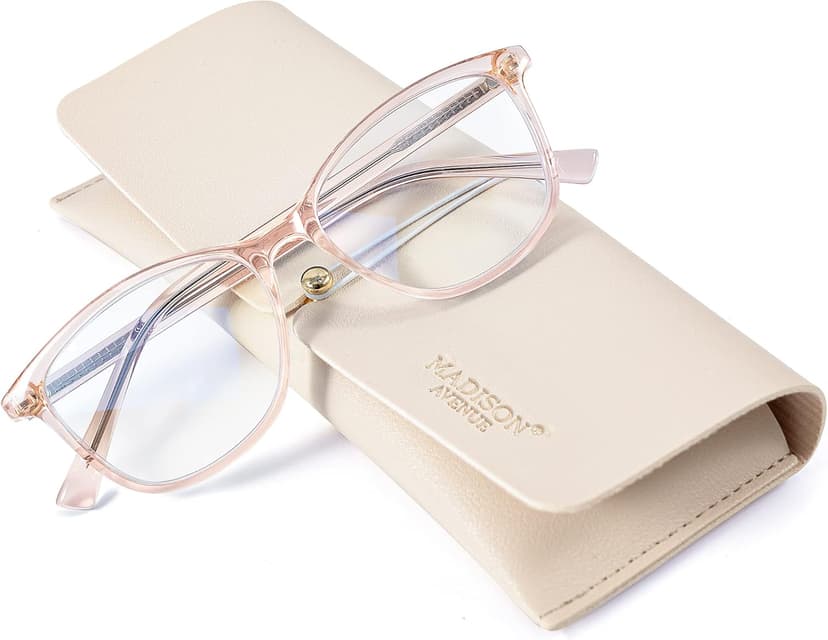 Madison Avenue Square Vintage TR90 Blue Light Blocking Reading Glasses for Women, Anti Eyestrain/Glare Computer Readers