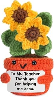 Help Me Grow Teachers Day Graduation Small Handmade Crochet Sunflower Last Day of School Valentines Easter Gift for Teacher Teacher Back to School Christmas Appreciation Gifts Thank You Teacher B0F21M6HP4