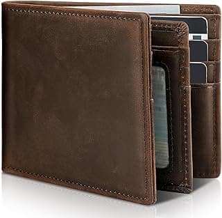 Artpaxy Mens Wallet Genuine Leather Bifold RFID Blocking Wallet for Men with 1 ID Window 13 Card Holders 2 cash pockets 1 Gift Box
