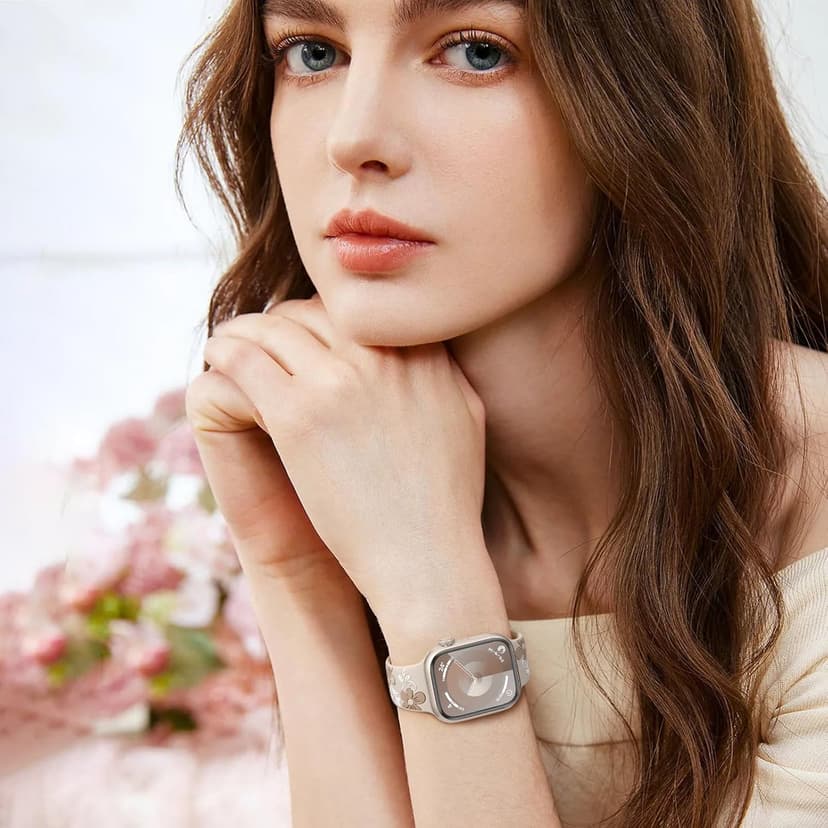 Witzon Floral Band Compatible with Apple Watch Bands For Women 40mm 41mm 38mm 42mm 44mm 45mm 46mm 49mm, Engraved Cute Flower Silicone Dressy Strap for iWatch Series 11 10 9 8 7 6 5 4 3 2 SE Ultra