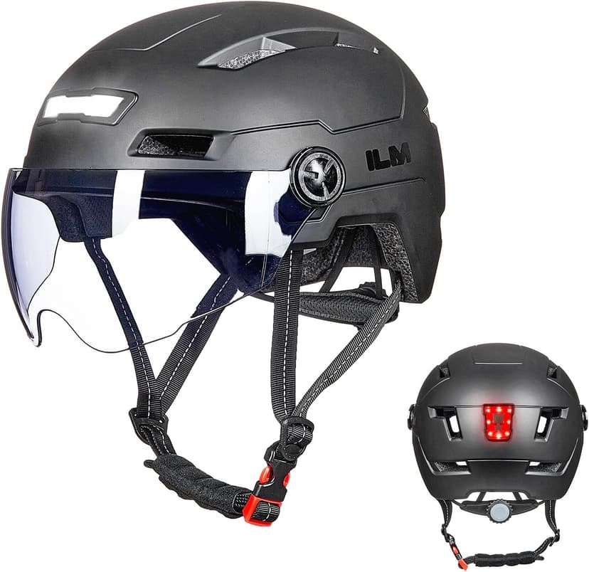 ILM Adult Bike Helmet with USB Rechargeable LED Front and Back Light Mountain&Road Bicycle Helmets for Men Women Removable Goggle Cycling Helmet E3-10L