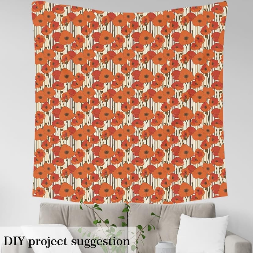 Feelyou 1 Yard Vintage Orange Floral Upholstery Fabric by The Yard Botanical 3D Printed Fabric for Chairs, Pillows, Cushions, Curtains, etc Soft Flannel