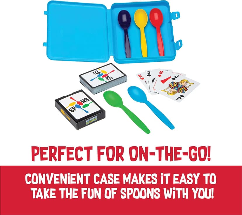 Spoons in a Case, Card Games for Kids - Spoons Game, Fun Family Games for Kids and Adults, Game Night, Travel Games, 3-6 Players, Ages 7+