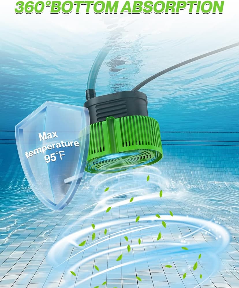 Pool Cover Pump above Ground - Submersible Water Sump Pump Swimming Water Removal Pumps, with Drainage Hose & 25 Feet Extra Long Power Cord, 850 GPH inGround, 3 Adapters