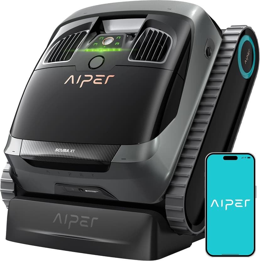 (2026 Upgrade) AIPER Scuba X1 Cordless Robotic Pool Cleaner with Micromesh Ultra-Fine Filter, Include Wireless Charging Dock, Cross Pattern Smart Navigation, Horizontal Waterline Scrubbing
