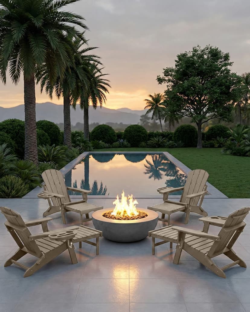 NAVINE Adjustable Adirondack Chair with Retractable Ottoman Set of 2, HDPE Folding Adirondack Chair with Cup Holder, All Weather Fire Pit Chair for Outdoor.