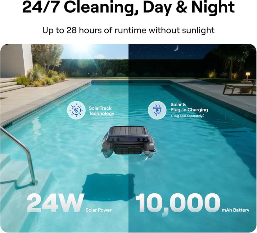 Beatbot iSkim Cordless Robotic Pool Skimmer with 9L Filter Basket, 24/7 Cleaning Solar Powered, 10000mAh Battery, 28-Hour Runtime, Auto Return, Smart Obstacle Avoidance, APP Control -Navy Blue