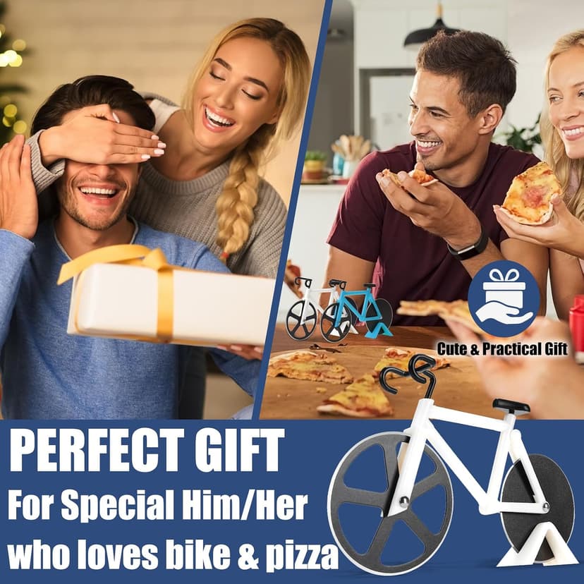 Bicycle Pizza Cutter Wheel - Gifts for Cyclists, Men, Dad, Bike Lovers - Funny Kitchen Gadgets - Cool Father’s Day, Christmas, Birthday, White Elephant Gifts - Stainless Steel Pizza Slicer(White) B09TRFQ5XT