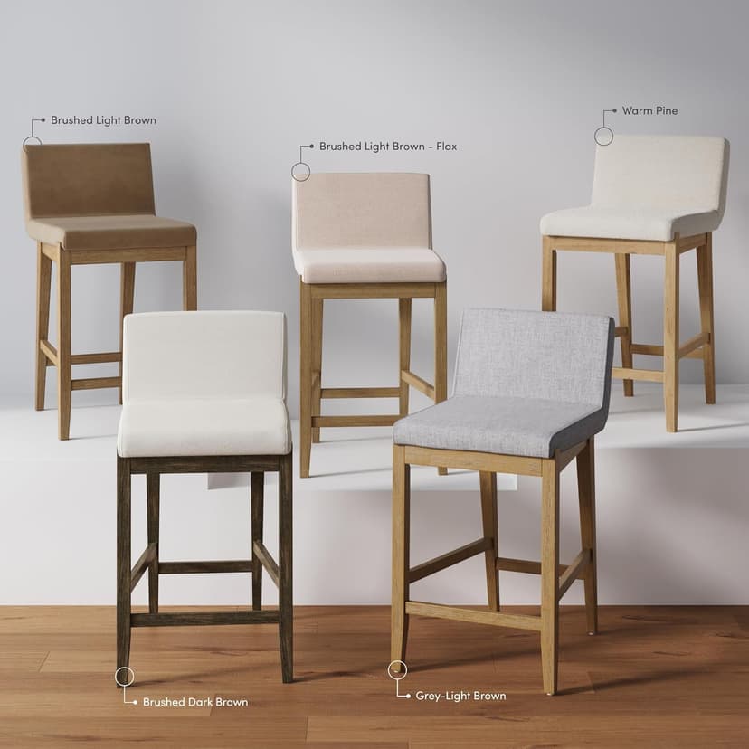 Nathan James Gracie Modern Counter Height Bar Stool with Back, Counter Stool Upholstered Chair with PU Leather and Brushed Wooden Legs, Light Brown, Set of 4