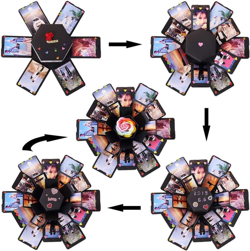 RECUTMS Explosion Box DIY Scrapbooking Set Handmade Photo Album Mothers Day Gifts,Gift Box with 6 Faces for Christmas Gift Wedding Memory Book (6 Sides)