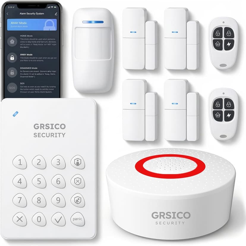9-Piece Home Security System, WiFi Wireless Alarm System, 120dB Siren Alert, DIY Smart Security System for House and Apartment, Smart Life App Control, No Monthly Fee, 2.4GHz WiFi
