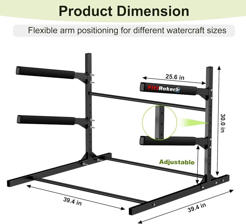 Kayak Storage Rack, Heavy Duty Freestanding Kayak Stand for 2/3 Kayaks, Adjustable Canoe and Paddleboard Holder for Indoor Outdoor Garage Storage, Assembly Required