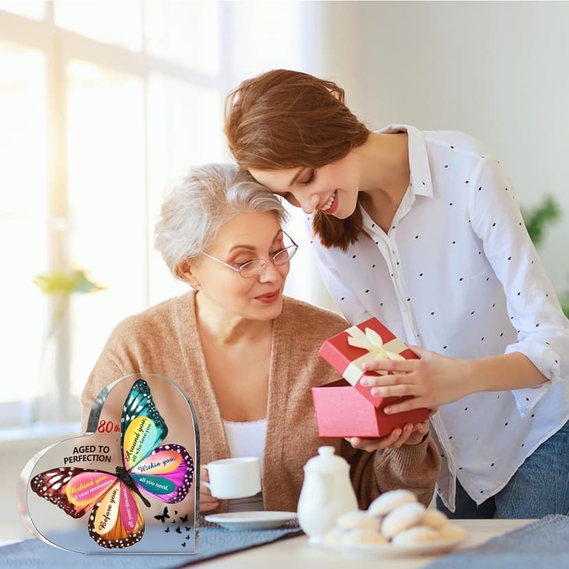 80th Birthday Gifts for Women Her, Acrylic Heart Sign Birthday Decorations Presents, 80 Year Old Bday Gifts for Mom, Aunt, Grandma, Sister, Best Friends, Wife, Her