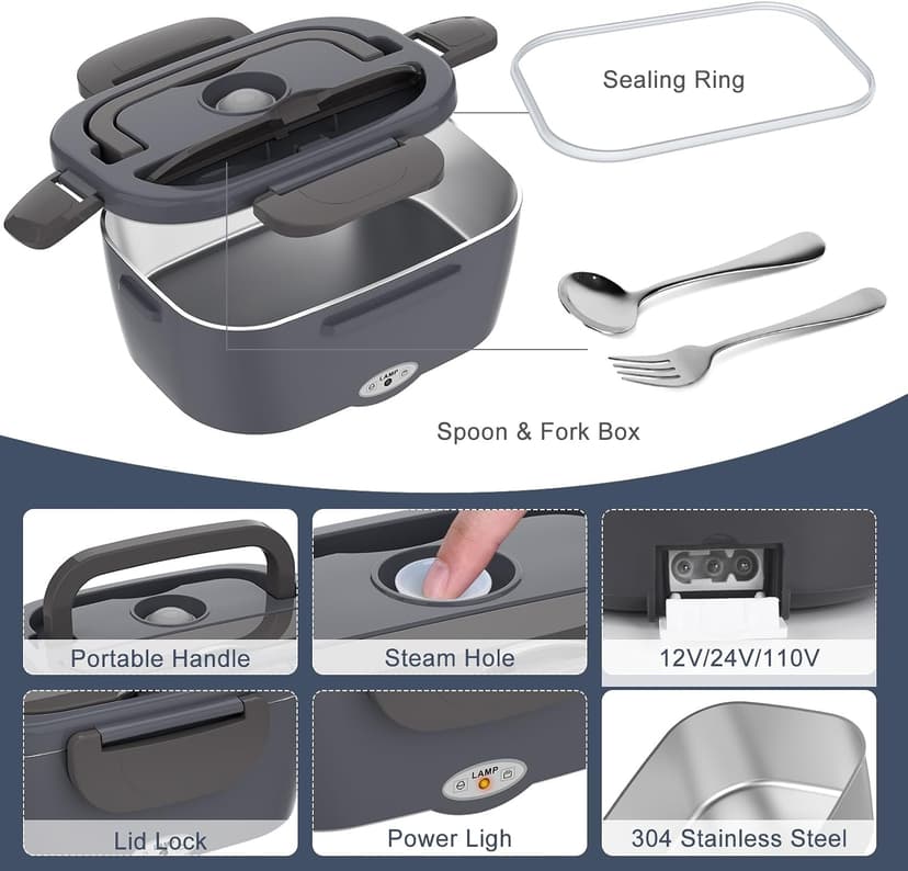 Leakproof, Removable Easy Clean, 12V/24V Car/Truck & 110V Home Use, Lonchera Eléctrica Portátil with Bag Tableware, Gifts Carsolt 1.5L Electric Lunch Box, Heated Lunch Box Food Warmer for Adults B09YXSNCTM