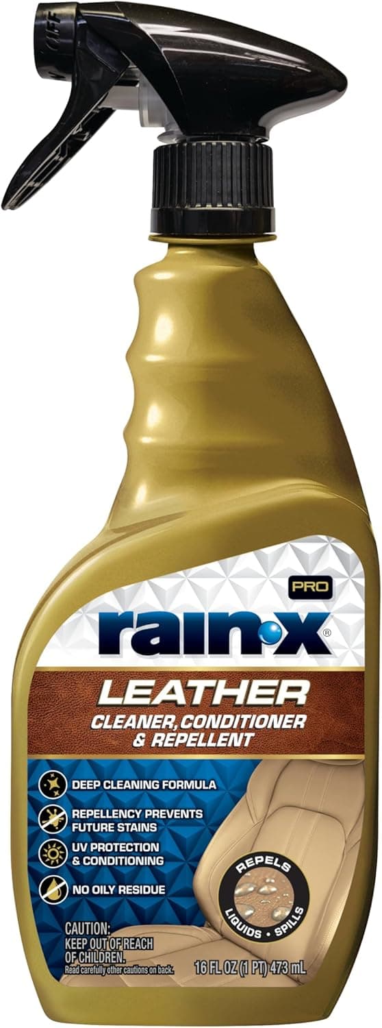 Rain-X 620236SRP Leather Cleaner Conditioner & Repellent for Car Interiors, Cleans + Repels while Moisturizing, Restores Leather to Natural, Fresh Scent without Residue 16 Fl Oz.