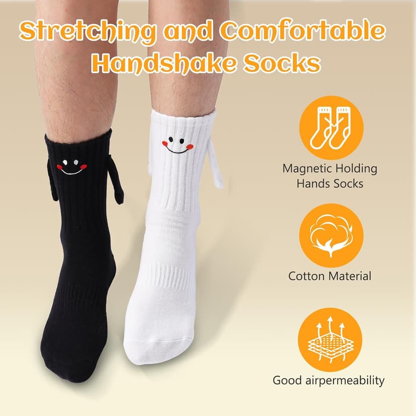 Soft cotton blend, funny 3D holding hands design. Perfect novelty matching socks gift for couples, lovers, and friends. Magnetic Holding Hands Socks for Couples, Cute Novelty Crew Socks B0DJR45VXM