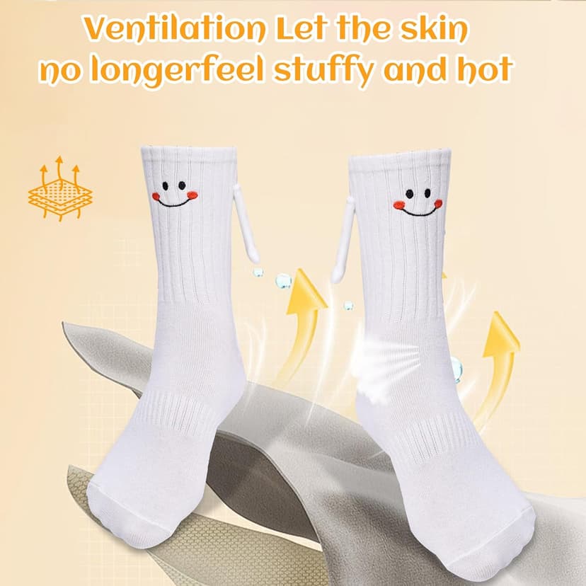Soft cotton blend, funny 3D holding hands design. Perfect novelty matching socks gift for couples, lovers, and friends. Magnetic Holding Hands Socks for Couples, Cute Novelty Crew Socks B0DJR45VXM