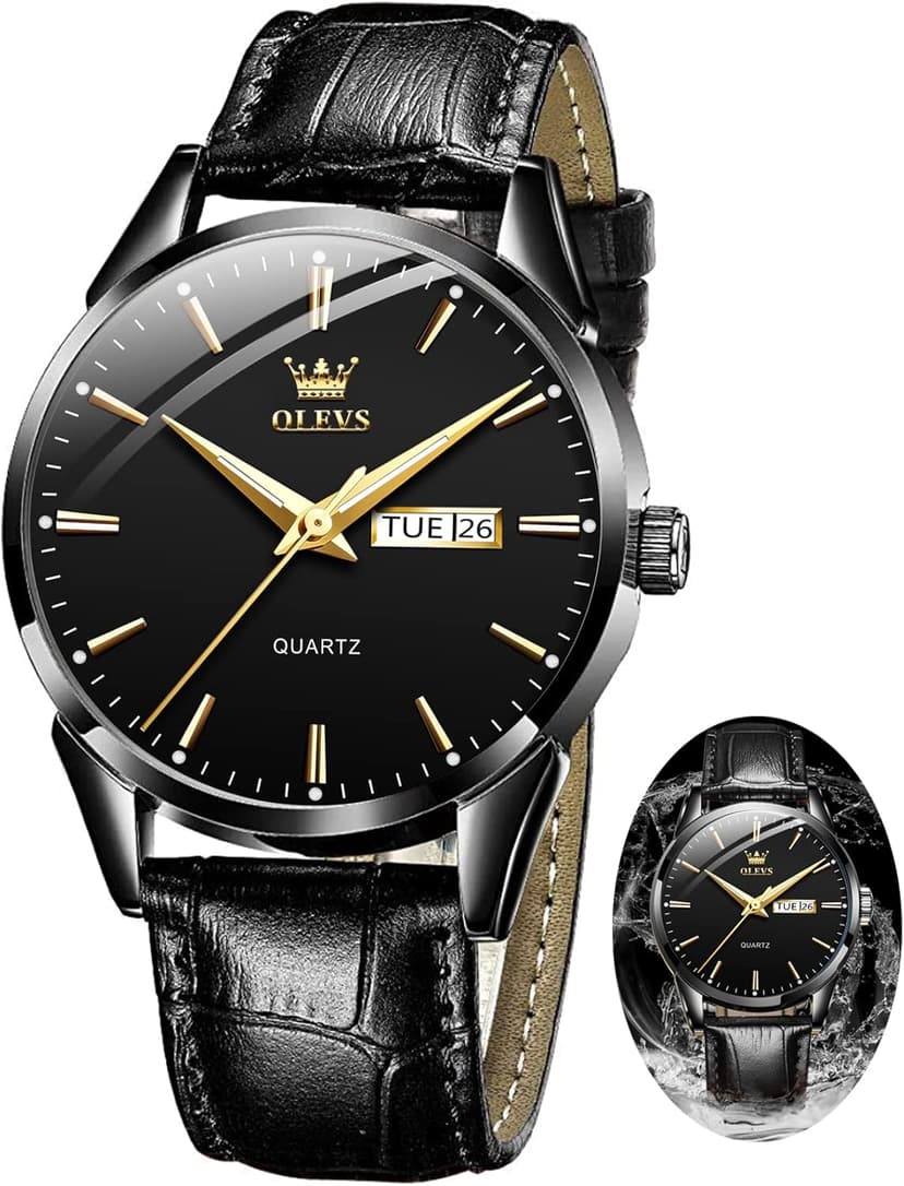 OLEVS Amazon Watches,Brown Leather Watch for Men,Men Day Date Watch,Men's Luminous Watch,Dress Watch for Men,Rose Gold Watch for Men,Men's Fashion Quartz Watch,Waterproof Brown Man Watches