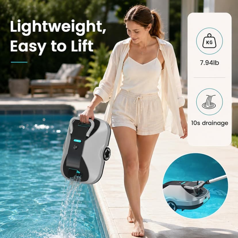 C1 Robotic Pool Cleaner, 200-Min Cordless Pool Vacuum for Above Ground & Inground Pools up to 2500 Sq.ft, Automatic Pool Vacuum Robot for Leaves & Dirt, Powerful Suction Self-Parking-Teal