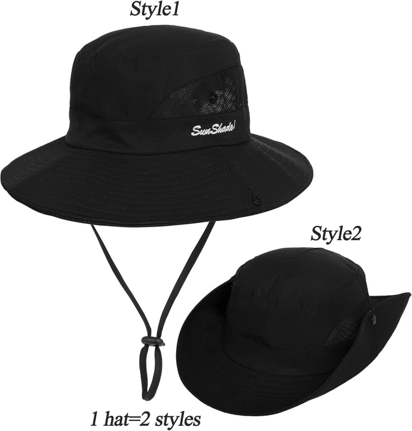 INOGIH Women's Outdoor UV-Protection-Foldable Sun-Hats Mesh Wide-Brim Beach Fishing Hat with Ponytail-Hole