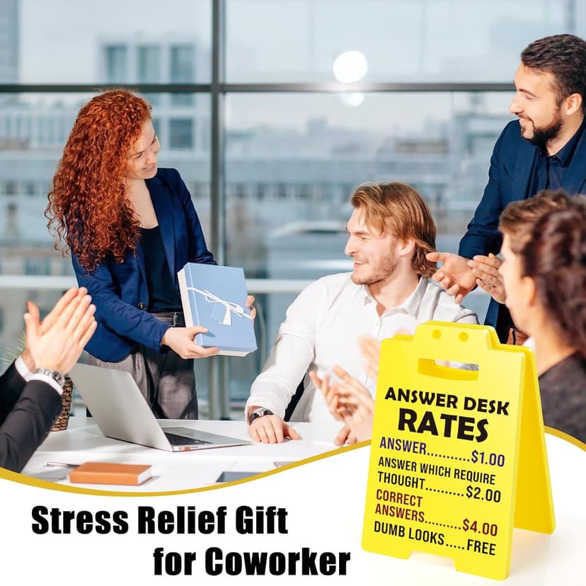 MBL Funny Office Decor Accessories - Answer Desk Rates, Gag Fun Cubicle Decoration Plaque Sign Gifts for Women Men Coworker Teammate Teacher Employee Bosses Appreciation Boss Day White Elephant