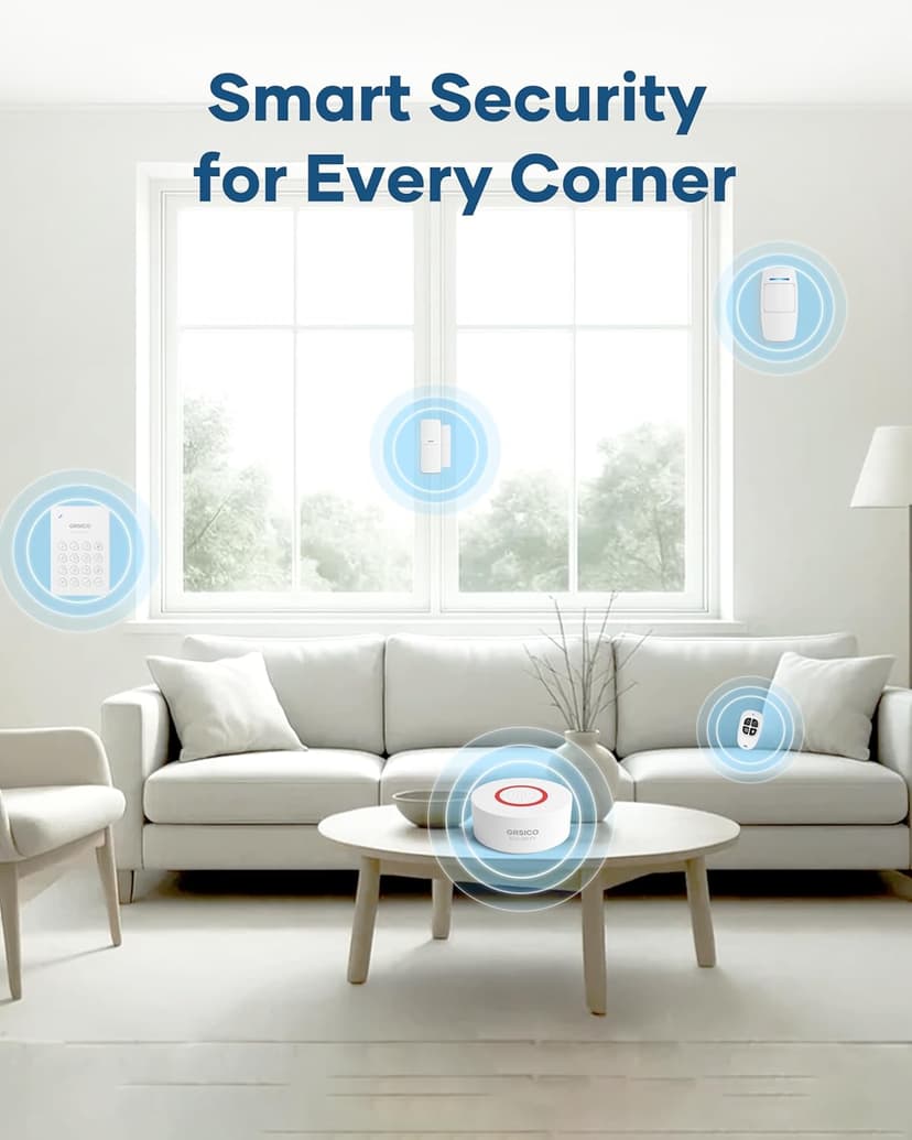 9-Piece Home Security System, WiFi Wireless Alarm System, 120dB Siren Alert, DIY Smart Security System for House and Apartment, Smart Life App Control, No Monthly Fee, 2.4GHz WiFi