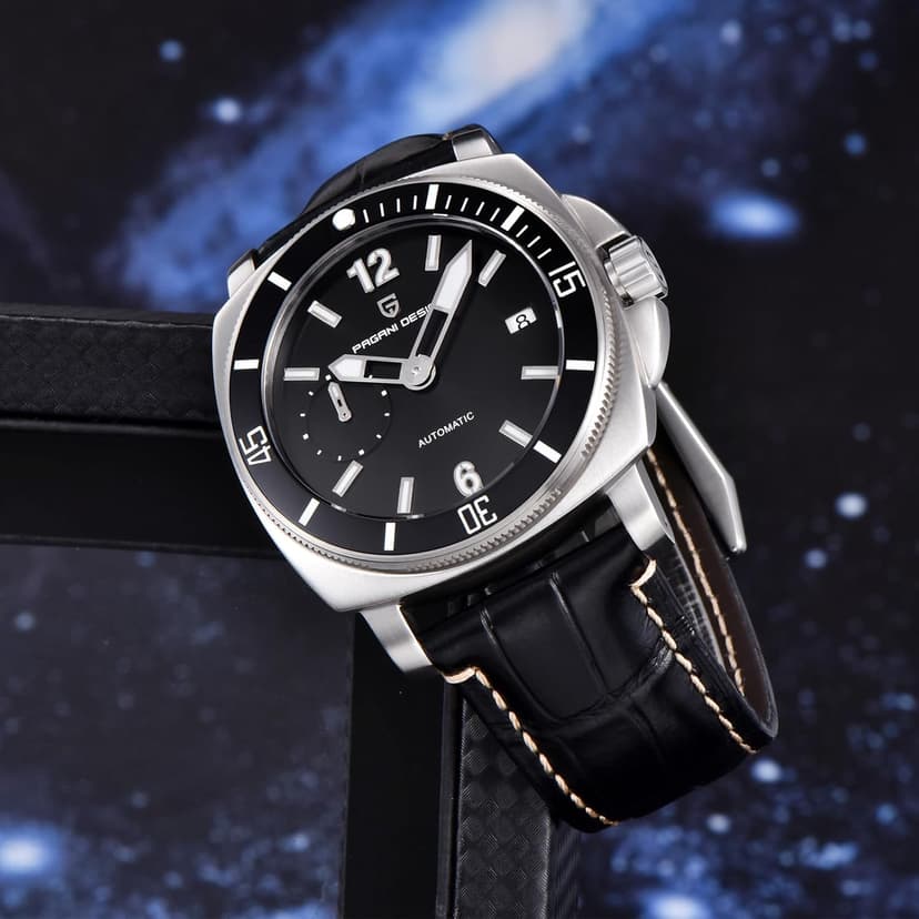 SUZAKU Pagani Design Men's Automatic Watch 43mm Stainless Steel Case Self-Winding Movement Rotating Bezel Luminous Hands 100m Water Resistance Business Casual Timepiece