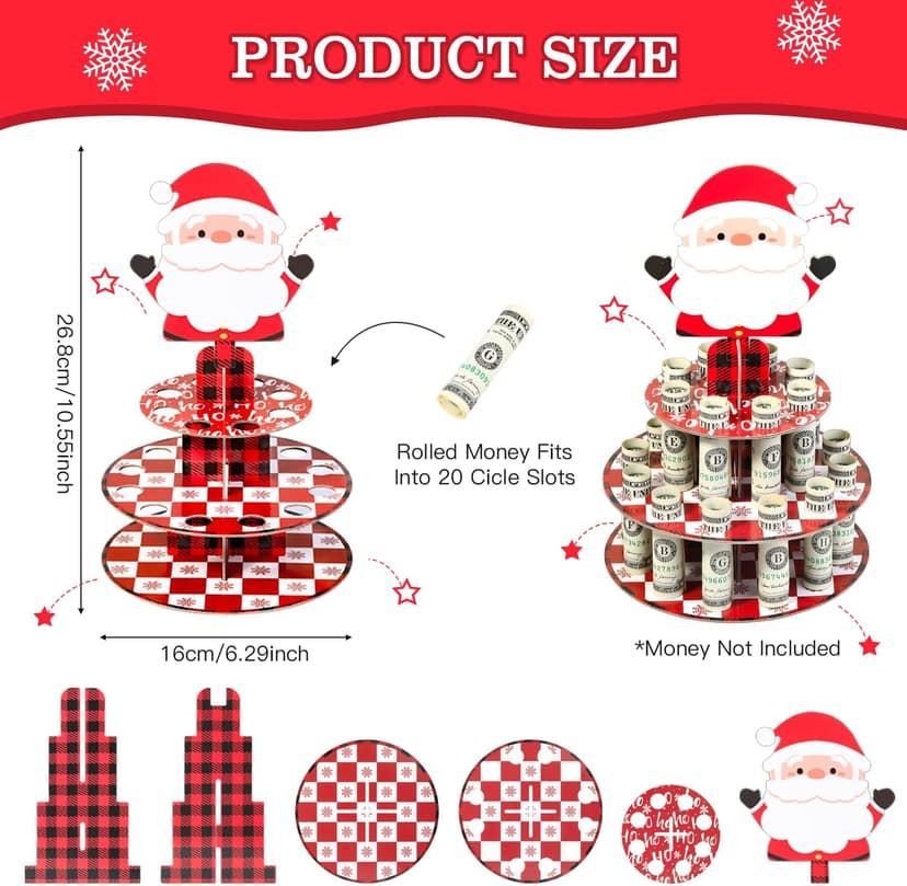 Santa Claus Cash Cake Stand Surprise Xmas Gift Ideas for Him Her Son Daughter Grandkids Crafterlife Christmas Money Holder for Christmas Cash Gifts B0D9ND5QXH