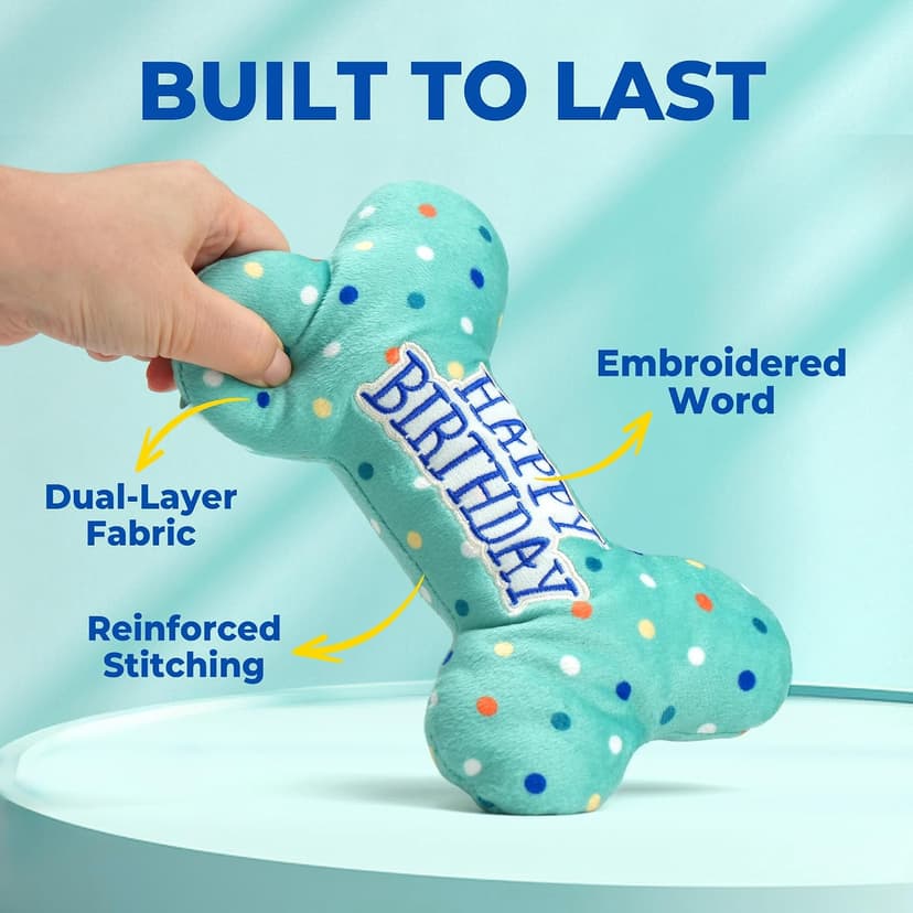 PrimePets Dog Birthday Toys, Plush Dog Squeaky Toys, Stuffed Puppy Chew Toy for Small Medium Large Dogs, Bone Pet Toy B09C5RZ8DT